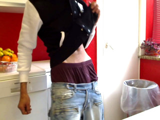 Skaterboy sagging in the kitchen