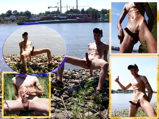 Naked in the sun with a hard coc